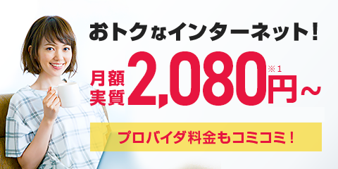 おトクなインターネット！月額2,080円～